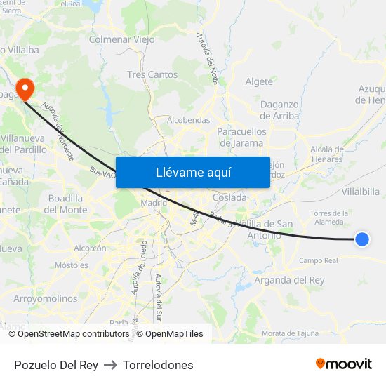 Pozuelo Del Rey to Torrelodones map