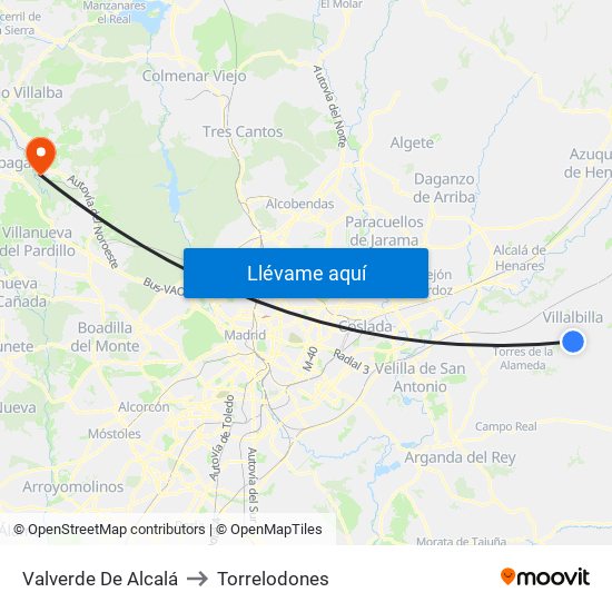 Valverde De Alcalá to Torrelodones map