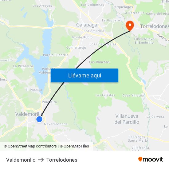 Valdemorillo to Torrelodones map