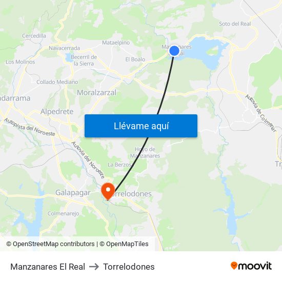 Manzanares El Real to Torrelodones map