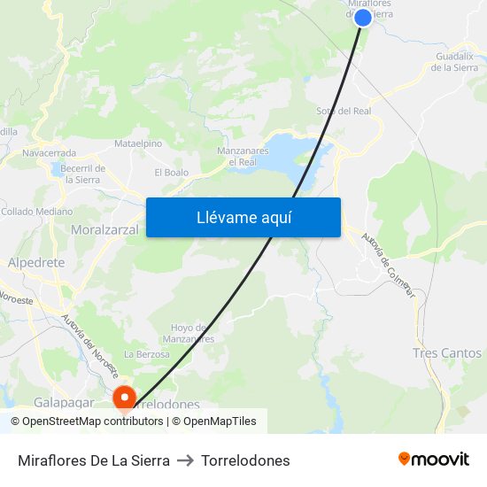 Miraflores De La Sierra to Torrelodones map