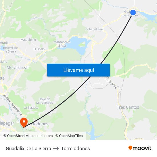 Guadalix De La Sierra to Torrelodones map