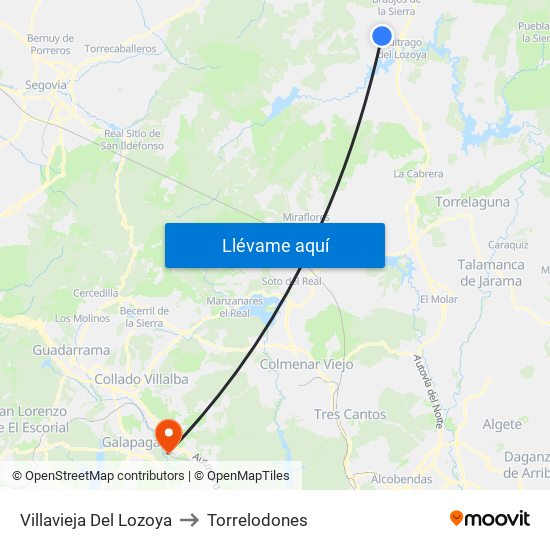 Villavieja Del Lozoya to Torrelodones map