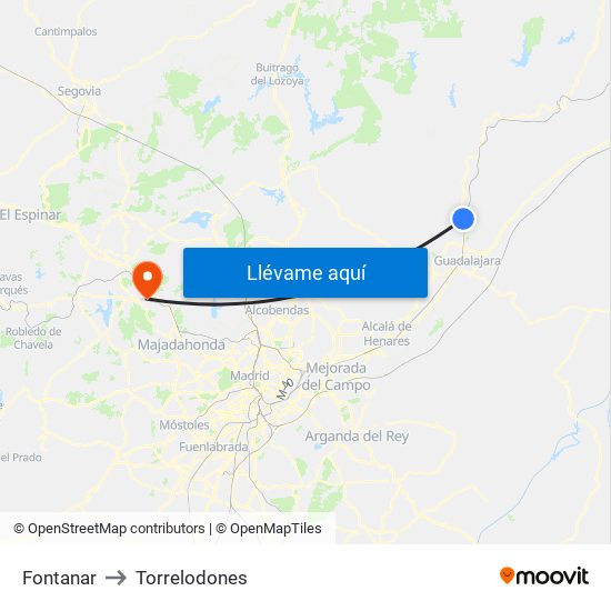 Fontanar to Torrelodones map