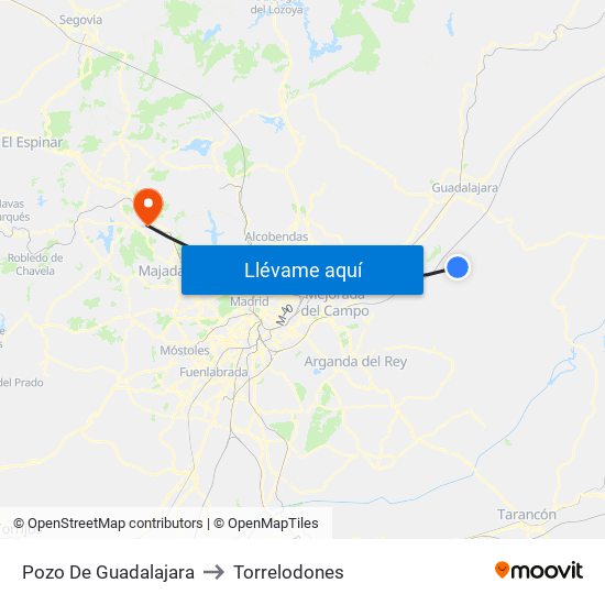 Pozo De Guadalajara to Torrelodones map