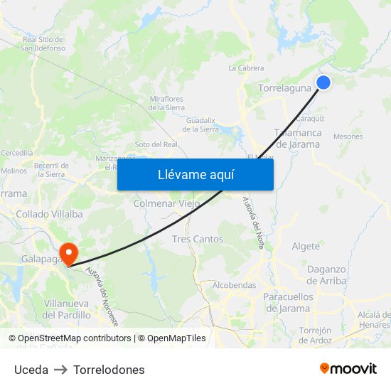 Uceda to Torrelodones map