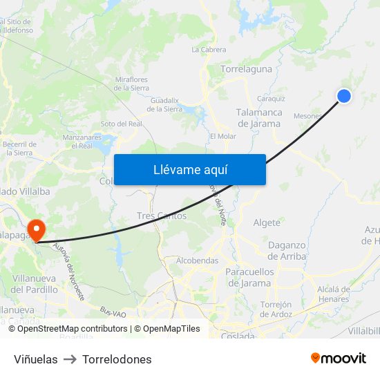 Viñuelas to Torrelodones map