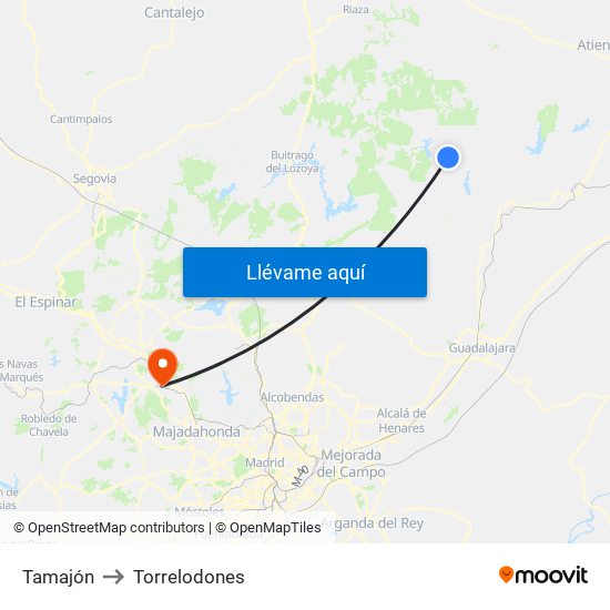 Tamajón to Torrelodones map
