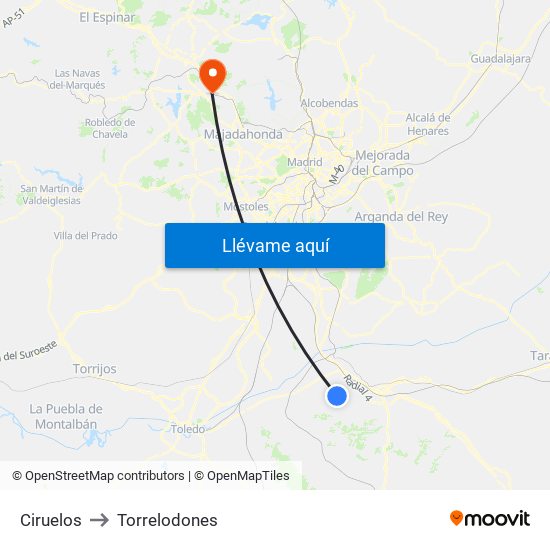 Ciruelos to Torrelodones map