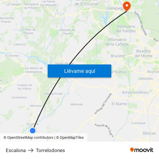 Escalona to Torrelodones map