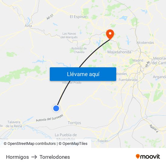 Hormigos to Torrelodones map