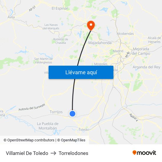 Villamiel De Toledo to Torrelodones map