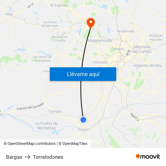 Bargas to Torrelodones map