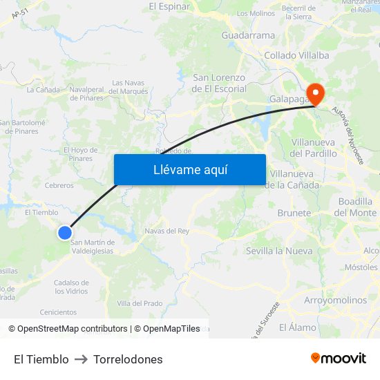 El Tiemblo to Torrelodones map