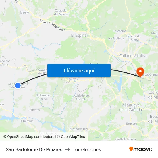 San Bartolomé De Pinares to Torrelodones map