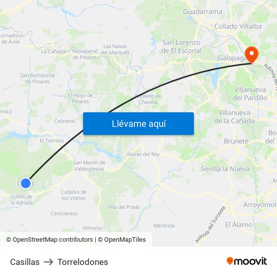 Casillas to Torrelodones map