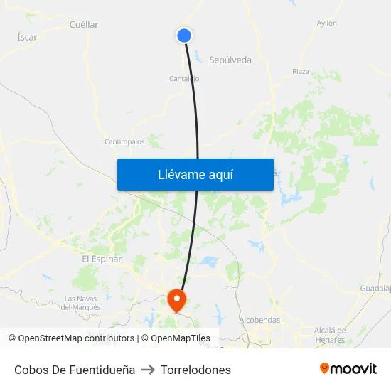 Cobos De Fuentidueña to Torrelodones map