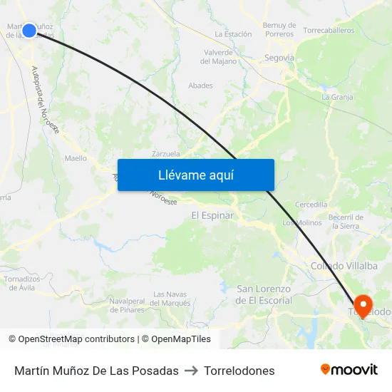 Martín Muñoz De Las Posadas to Torrelodones map