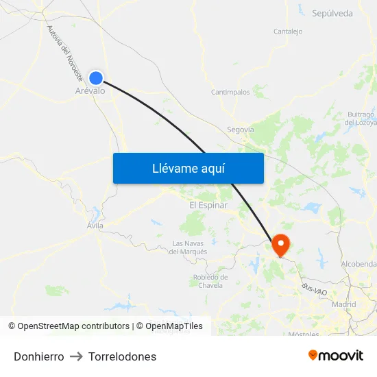 Donhierro to Torrelodones map