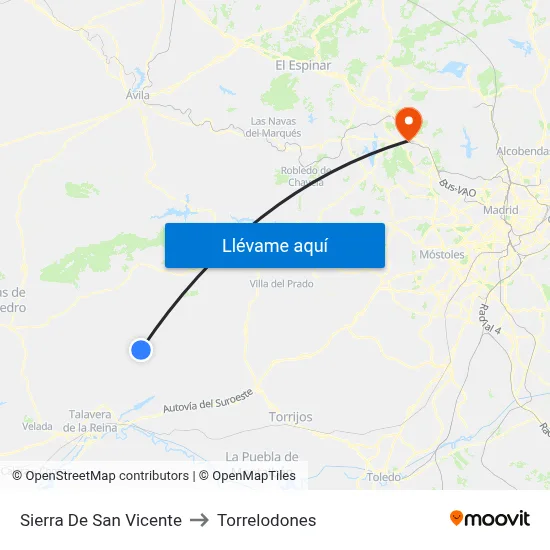 Sierra De San Vicente to Torrelodones map