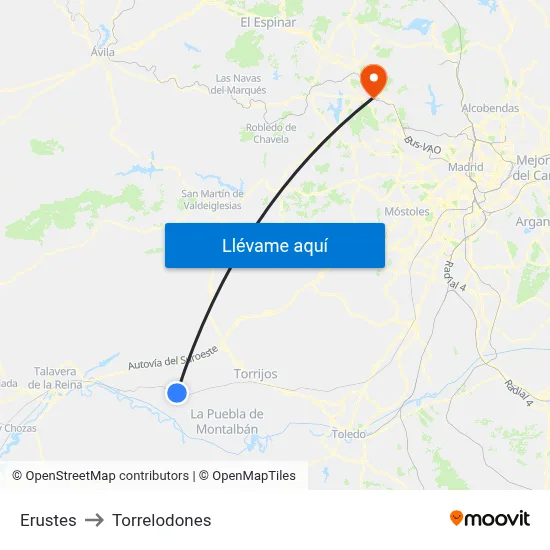 Erustes to Torrelodones map