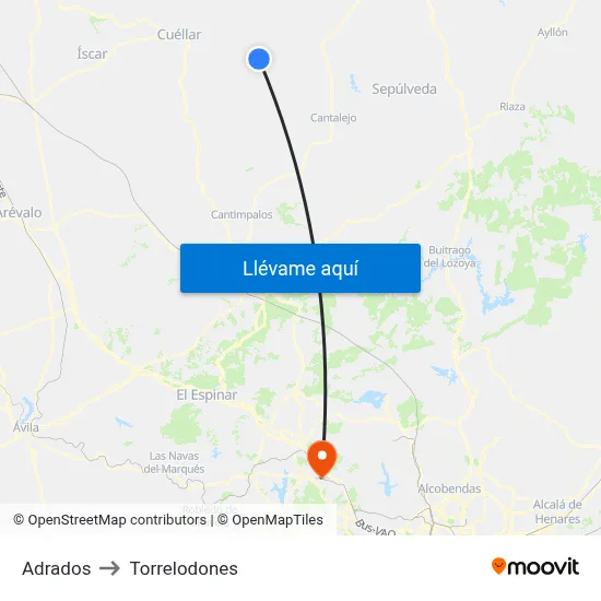 Adrados to Torrelodones map