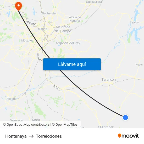 Hontanaya to Torrelodones map