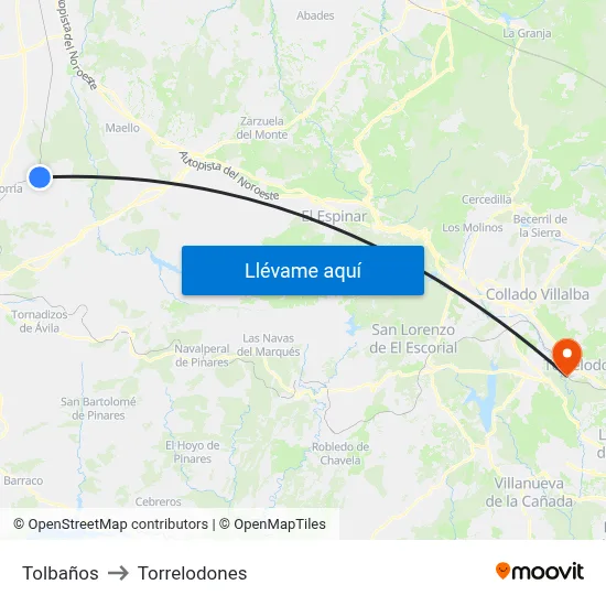 Tolbaños to Torrelodones map