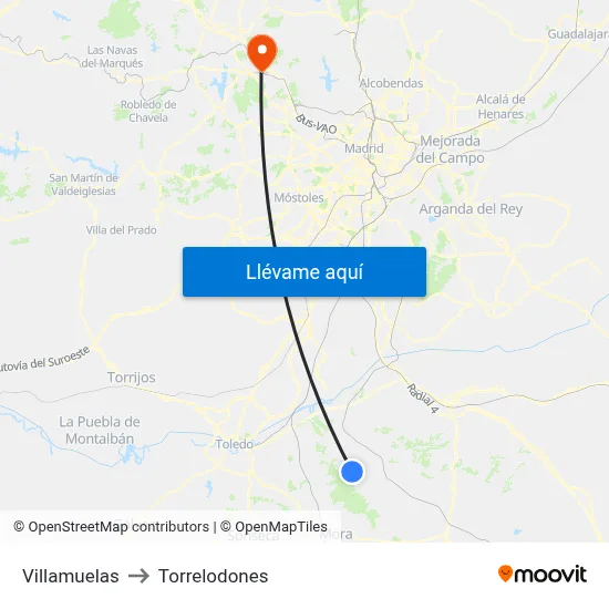 Villamuelas to Torrelodones map
