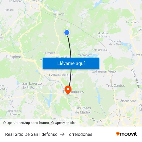 Real Sitio De San Ildefonso to Torrelodones map