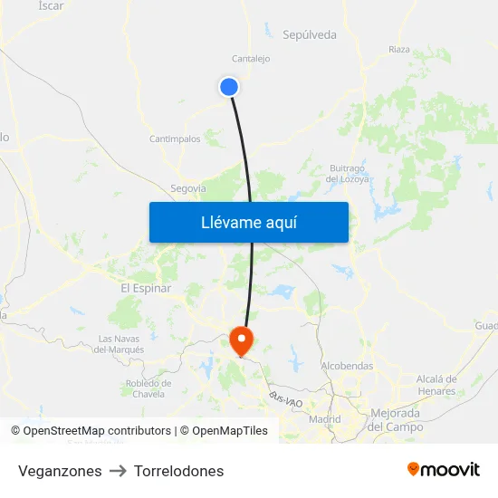 Veganzones to Torrelodones map