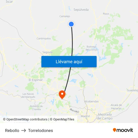 Rebollo to Torrelodones map
