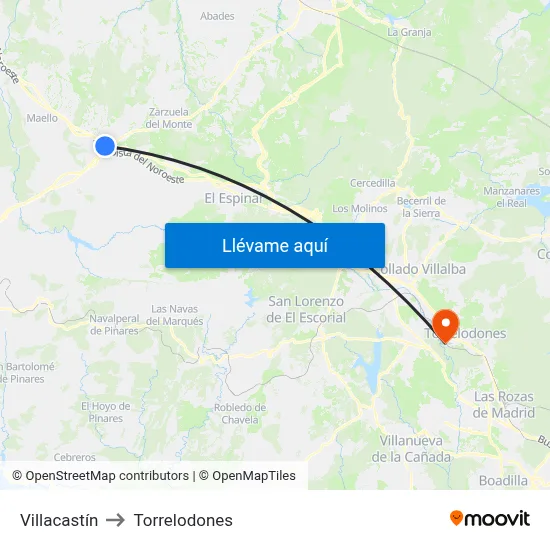 Villacastín to Torrelodones map