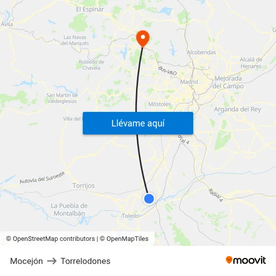 Mocejón to Torrelodones map