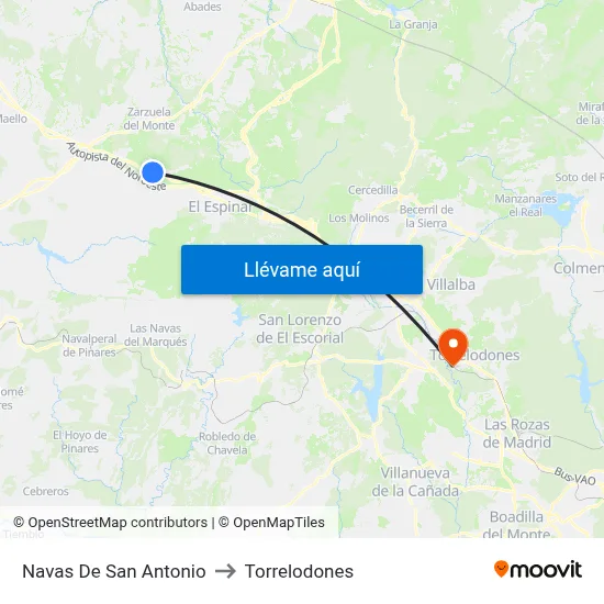 Navas De San Antonio to Torrelodones map