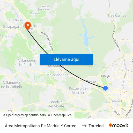 Área Metropolitana De Madrid Y Corredor Del Henares to Torrelodones map