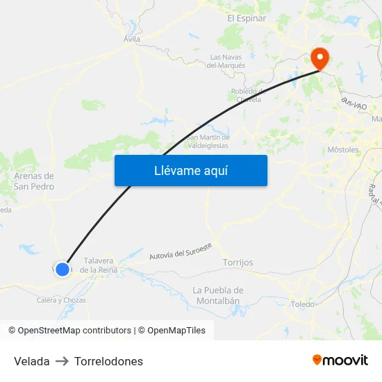 Velada to Torrelodones map