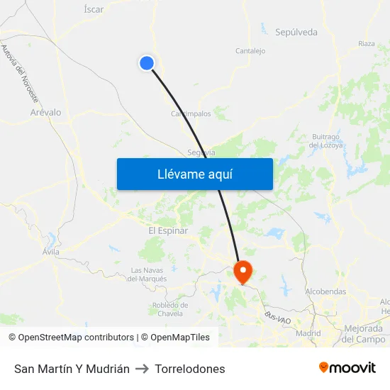 San Martín Y Mudrián to Torrelodones map