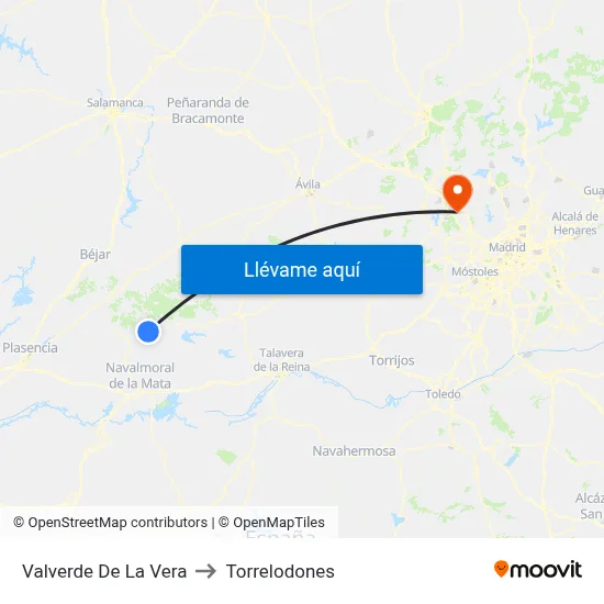 Valverde De La Vera to Torrelodones map
