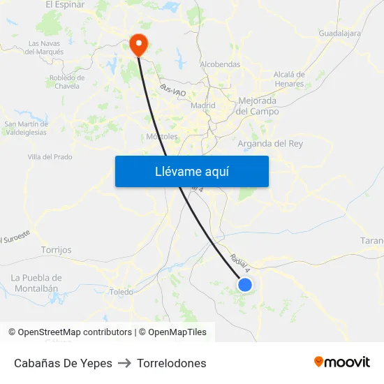 Cabañas De Yepes to Torrelodones map