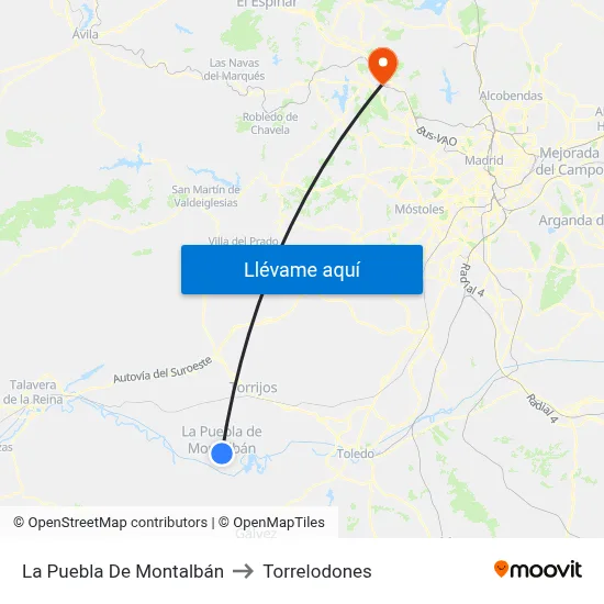 La Puebla De Montalbán to Torrelodones map