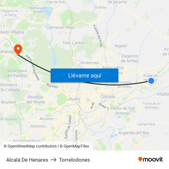 Alcalá De Henares to Torrelodones map