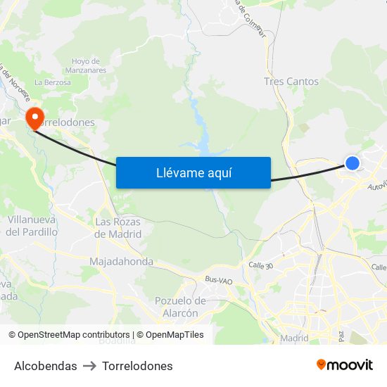 Alcobendas to Torrelodones map