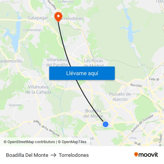 Boadilla Del Monte to Torrelodones map