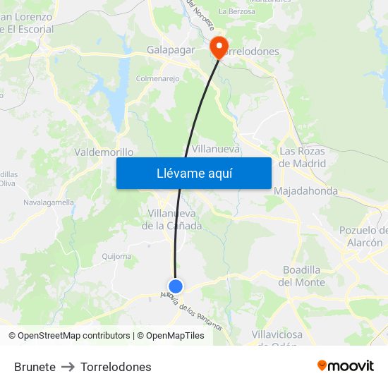 Brunete to Torrelodones map