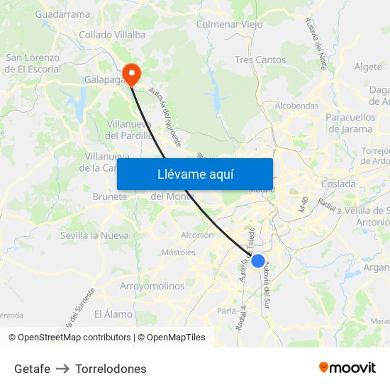 Getafe to Torrelodones map