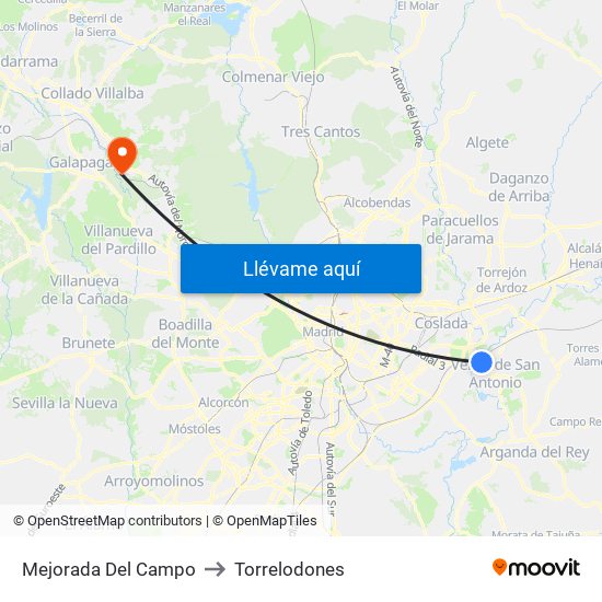 Mejorada Del Campo to Torrelodones map