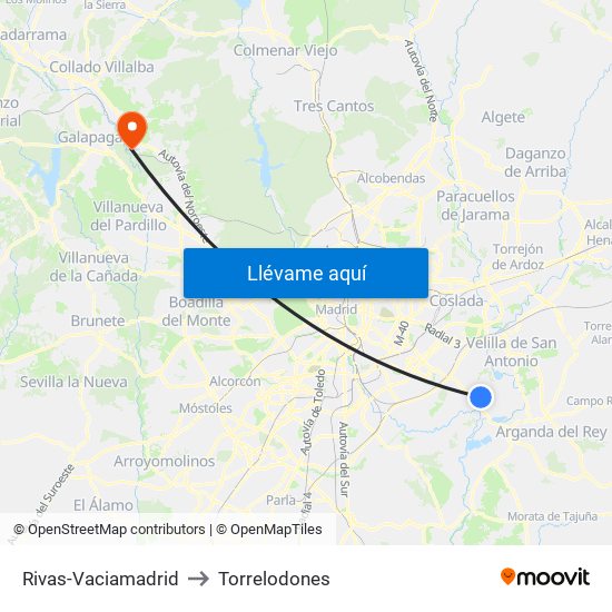 Rivas-Vaciamadrid to Torrelodones map