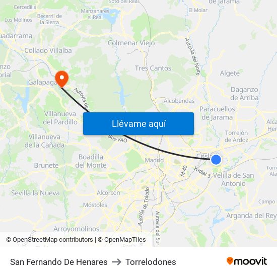 San Fernando De Henares to Torrelodones map