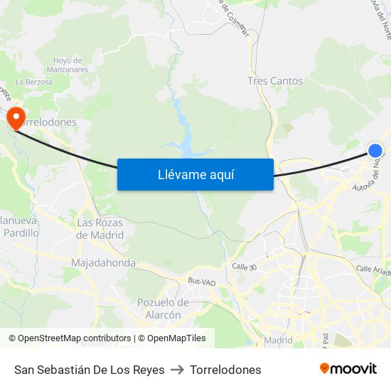 San Sebastián De Los Reyes to Torrelodones map